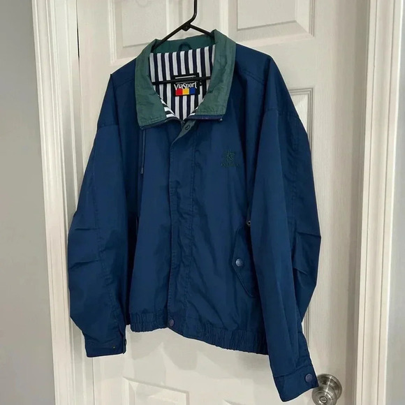 VTG 90s Hartwell Via Sport Blue Green Collar Zip Up Jacket Men XL Valero Logo - Picture 4 of 15